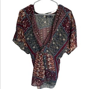 Boohoo Patterned Tie-back Blouse - Small